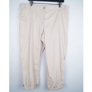 Talbots Khaki Capri Chino Button Cuffed Ankle Pants Tan High Rise Size 16 Petite